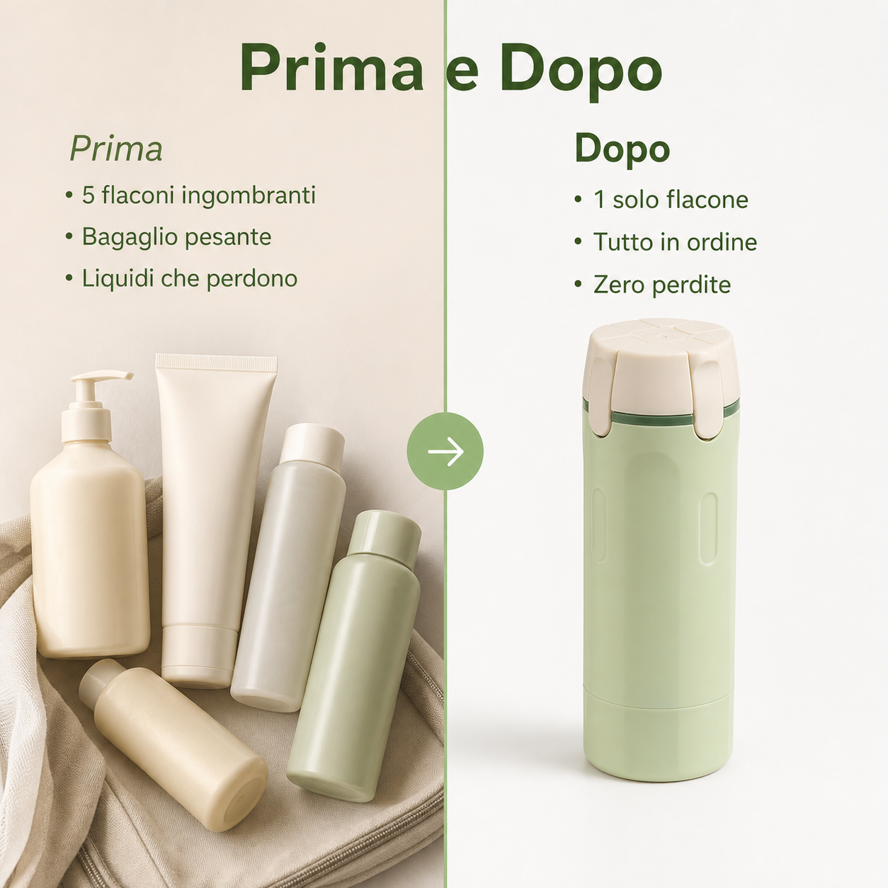 Dispenser da Viaggio 4 in 1 - Flaconi Portatili per Shampoo e Cosmetici